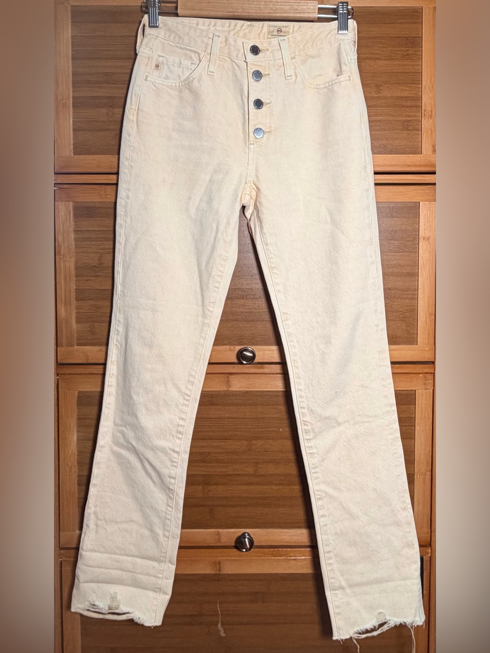 AG Adriano Goldschmied High-Rise Raw Hem Jeans in Cream